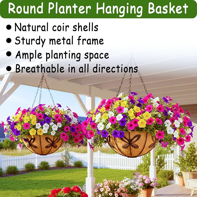 4pcs 14 inch Metal Hanging Baskets Round Wire Plant Stand - Image 4