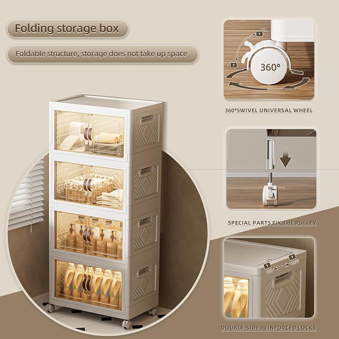 144 QT / 36 Gal Stackable Storage Bins w/Wheels & Magnetic Doors, Collapsible - Image 6