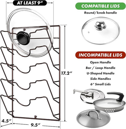 Simple Houseware Wall Door Mounted Pot Lid Rack, 9.5" Wx4.5 Dx17.2 H, Bronze - Image 2
