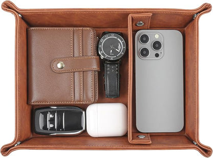 Deluxe Leather Tray Desktop Storage Organizer Watch Remote Control Jewelry Cell by Unknown