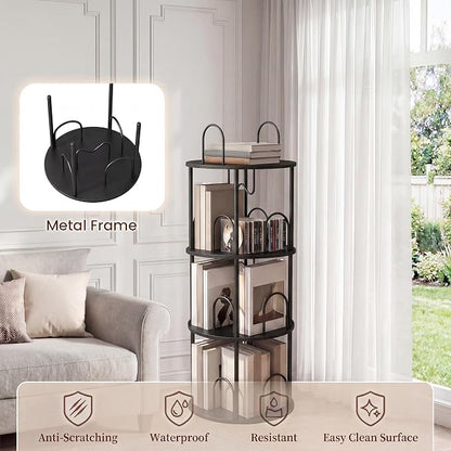 3 Tier Rotating Bookshelf, 360° Spinning Bookshelf Tower, Narrow Corner Book - Image 3