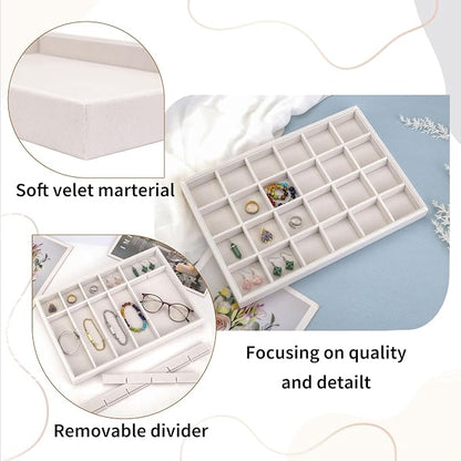 Mornajina 24 Grids Velvet Jewelry Tray Jewelry Display Tray, Stackable Empty - Image 7