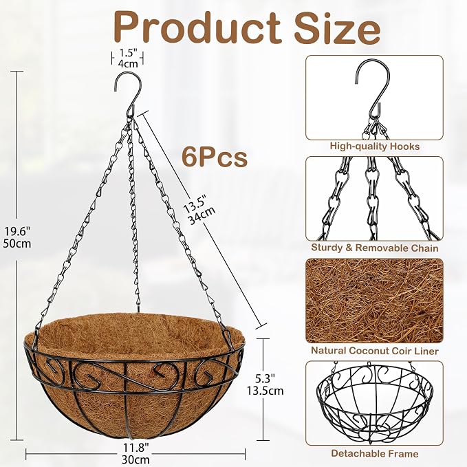 6 Pack 12 inch Metal Hanging Baskets - Image 2