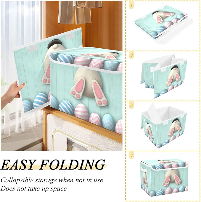 Easter Bunny Storage Bins with Lids and Carrying Handle, Foldable Storage Boxes - Image 4