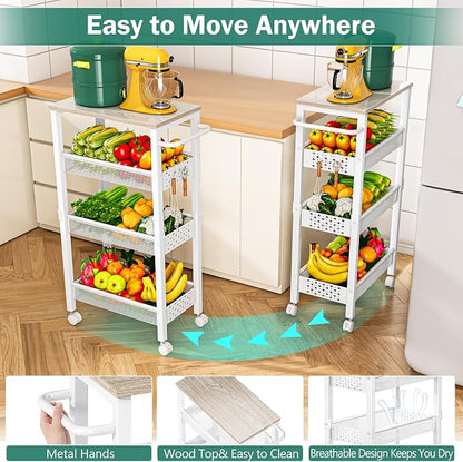 Utility Slim Storage Cart with Wheels, 4 Tier Small Rolling Cart with Wood Top - Image 7