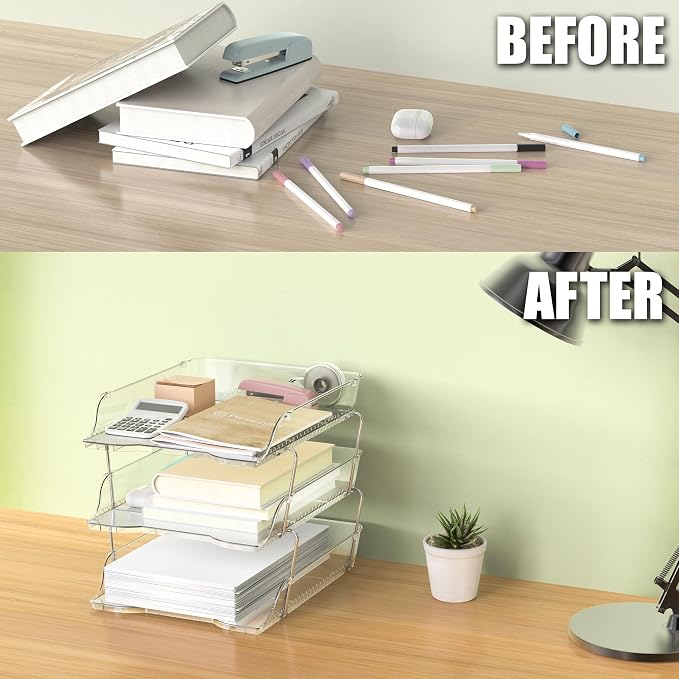 Simple Houseware 3-Tier Crystal Clear Stackable Document Letter Tray Paper - Image 6