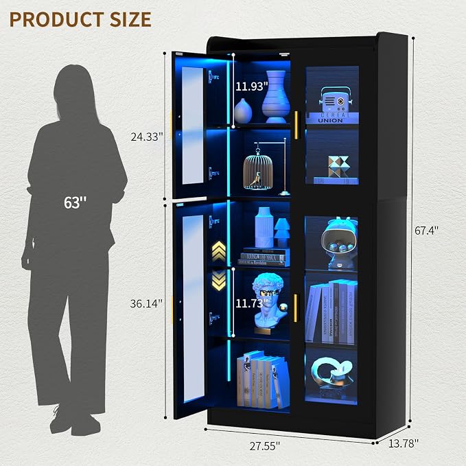 Unikito Display Cabinet with Glass Doors, Glass Display Case with 5-Tier - Image 2