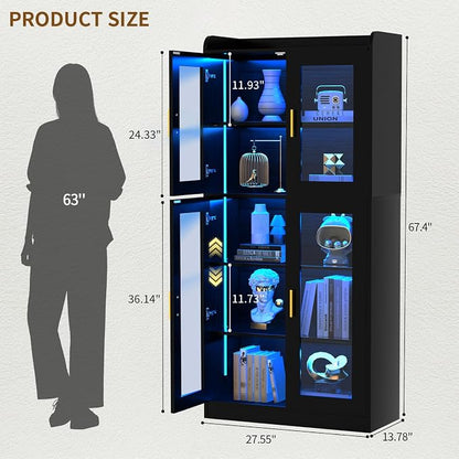 Unikito Display Cabinet with Glass Doors, Glass Display Case with 5-Tier - Image 2