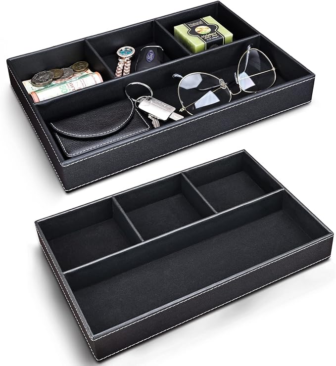 GORESE 2 Pieces Faux Leather Valet Tray by GORESE