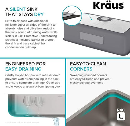 KRAUS Dex 33-inch Undermount 16 Gauge Stainless Steel Single Bowl Kitchen Sink - Image 6