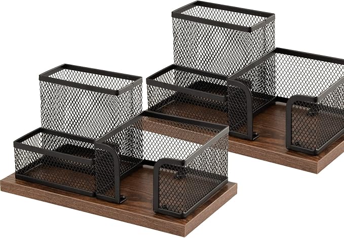 Antique Wood & Mesh Pen Holder Office Supplies Caddy, Storage Baskets by ASIFMTHOT