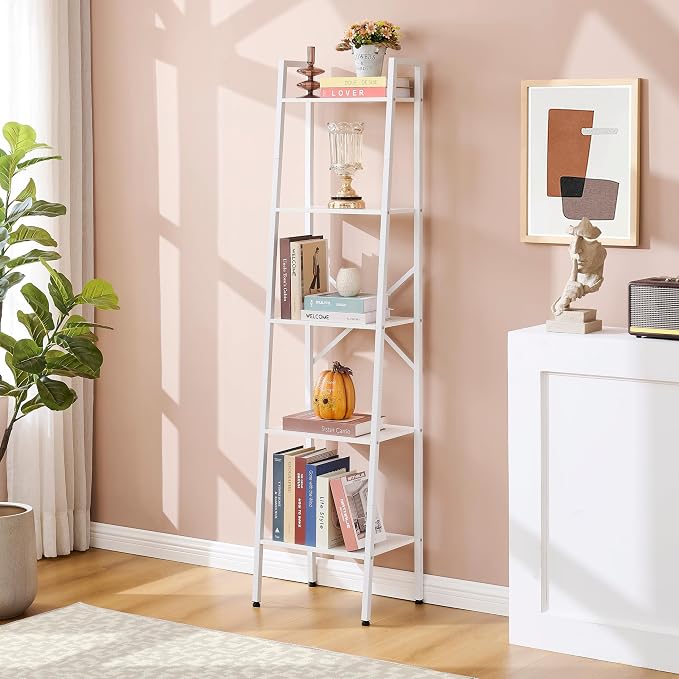 Hoctieon 5-Tier Industrial Ladder Bookshelf, Narrow Ladder Shelf, Tall Standing - Image 4