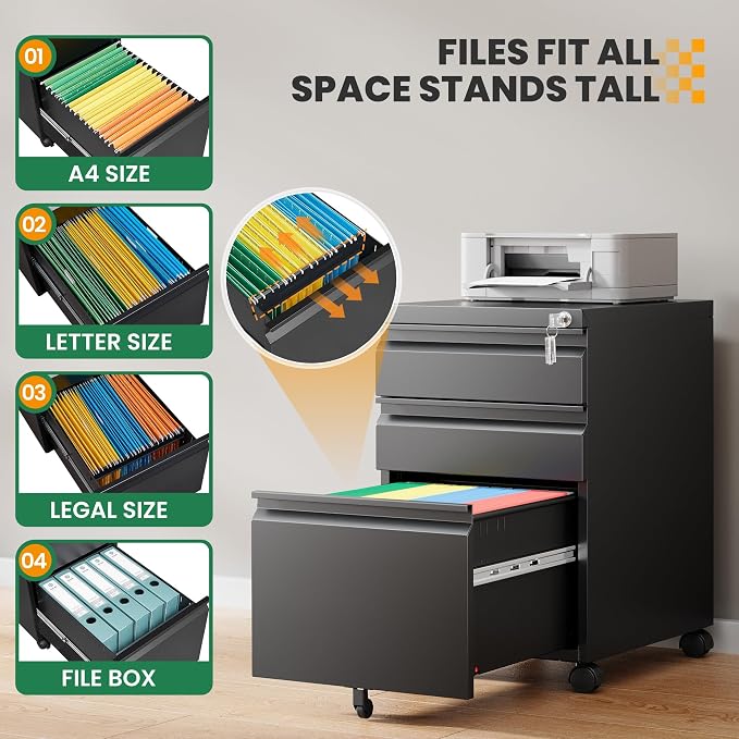 3 Drawer Mobile File Cabinet - Image 5
