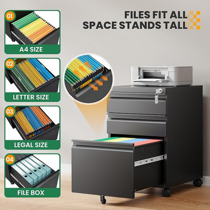 3 Drawer Mobile File Cabinet - Image 5