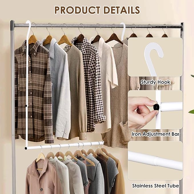 Hanging Closet Rod, Hanging Clothes Organizer, Adjustable, 1 Pack | Metal - Image 2
