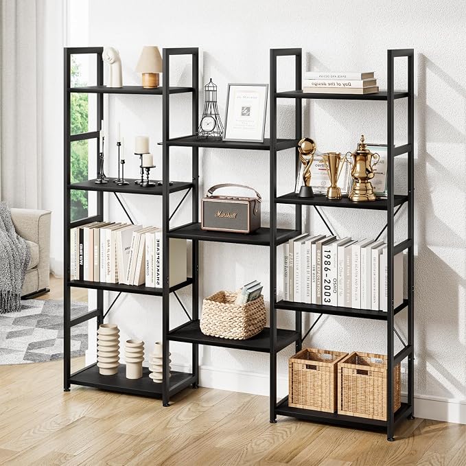 NUMENN Triple Column 4 Tier Bookshelf, Bookcase - Image 4
