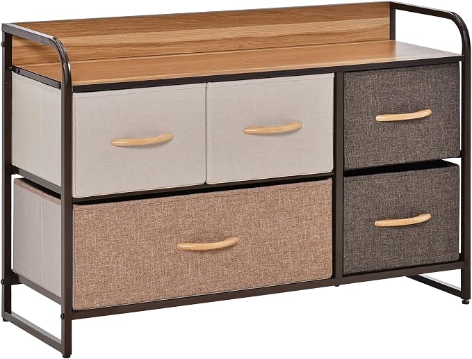 HOMCOM 5-Drawer Dresser, Fabric Chest of Drawers, 2-Tier Storage Organizer by HOMCOM