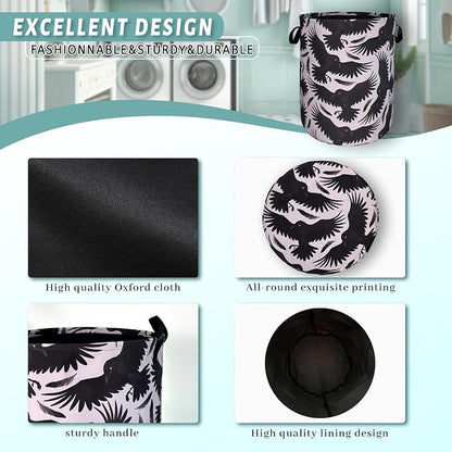 Black Birds With Feathers Laundry Hamper With Handles Foldable Oxford Cloth - Image 4
