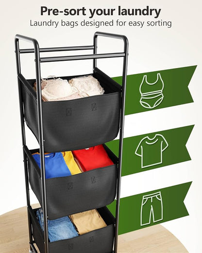 3 Section Laundry Sorter with Removable Bags, 120L Rolling Vertical Laundry - Image 2