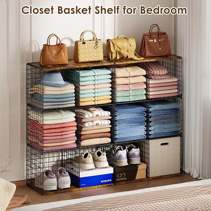 Free-standing Sturdy Tall 6-Cube Closet Organizer Storage Wire Basket Shelf - Image 5