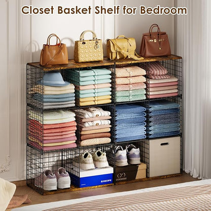 Free-standing Sturdy Tall 6-Cube Closet Organizer Storage Wire Basket Shelf - Image 5