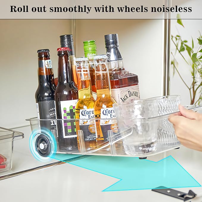 MANO 2 Pack Divided Rolling Refrigerator Tray Clear Roll Out Fridge Caddy - Image 2