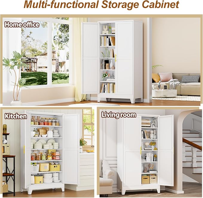 79" White Metal Storage Cabinet - Image 8