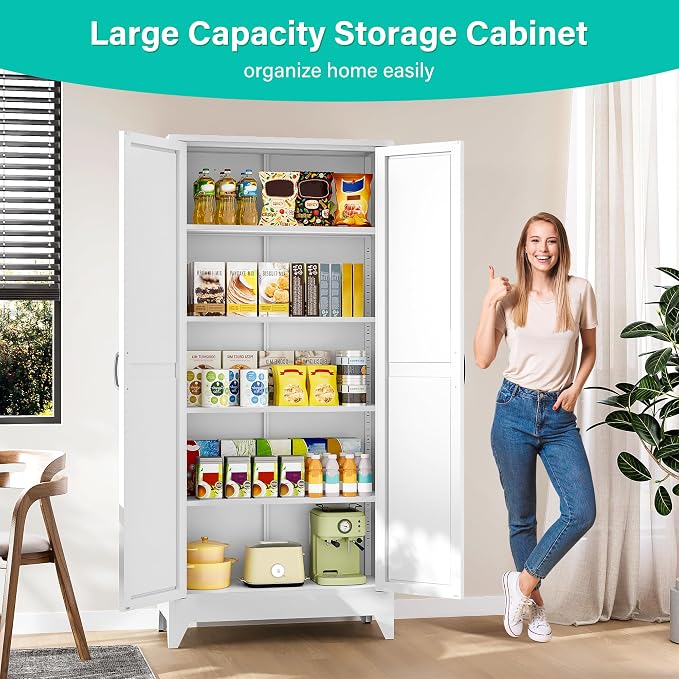 75" Tall Pantry Cabinet, Farmhouse Kitchen Pantry Storage Cabinets - Image 2