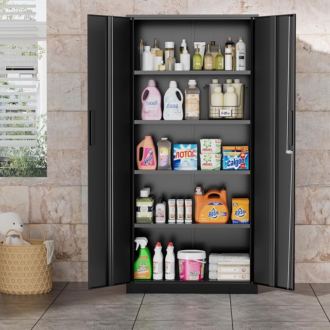 Greenvelly Metal Garage Storage Cabinet, 72” Locking Black Tool Steel Cabinet - Image 9