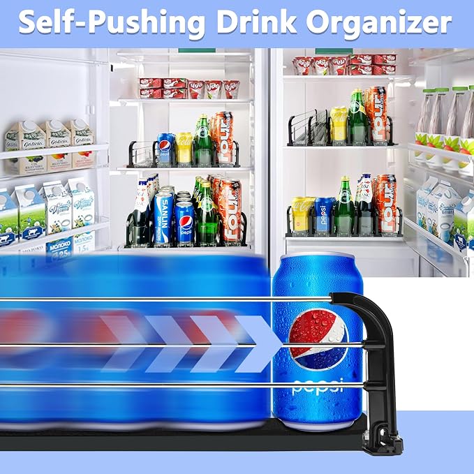 Drink Organizer for Fridge, Soda Can Organizer for Fridge, Self-Pushing Glide - Image 2