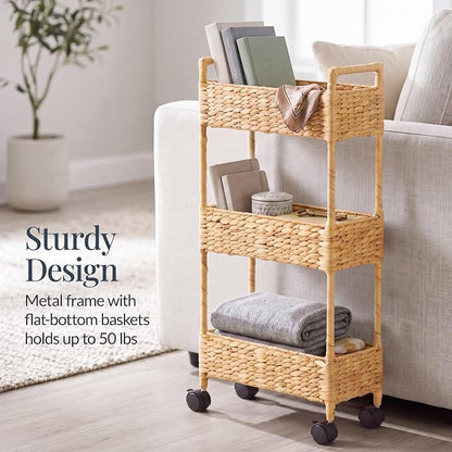 Best Choice Products 3-Tier Slim Water Hyacinth Rolling Nursery Caddy w/Wheels - Image 6