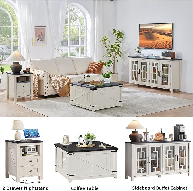 Nightstand with Charging Station and USB Port, Farmhouse Side End Table with 2 - Image 8