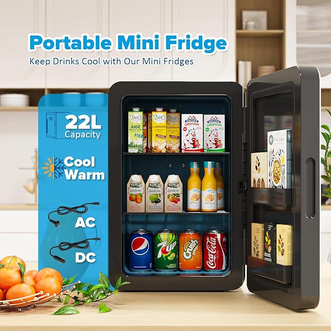 22L/30Cans Mini Fridge for Bedroom, 12v DC Portable Cooler & Warmer, Mini - Image 7