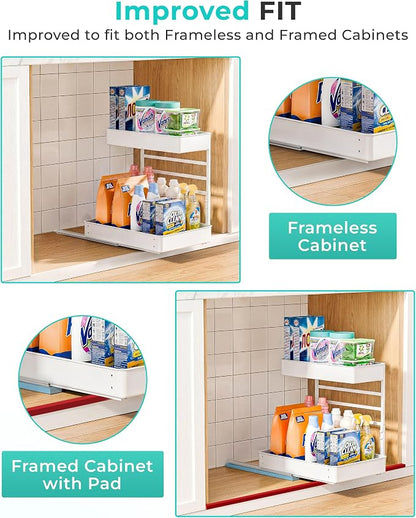 EVERIE Height Adjustable 2 Tier Metal Pull Out Slide Shelf Organizer - Image 9