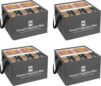 Flenpptly Freezer Organizer Bins, 4 Pack Freezer Storage Bins, Dark Grey | by Flenpptly