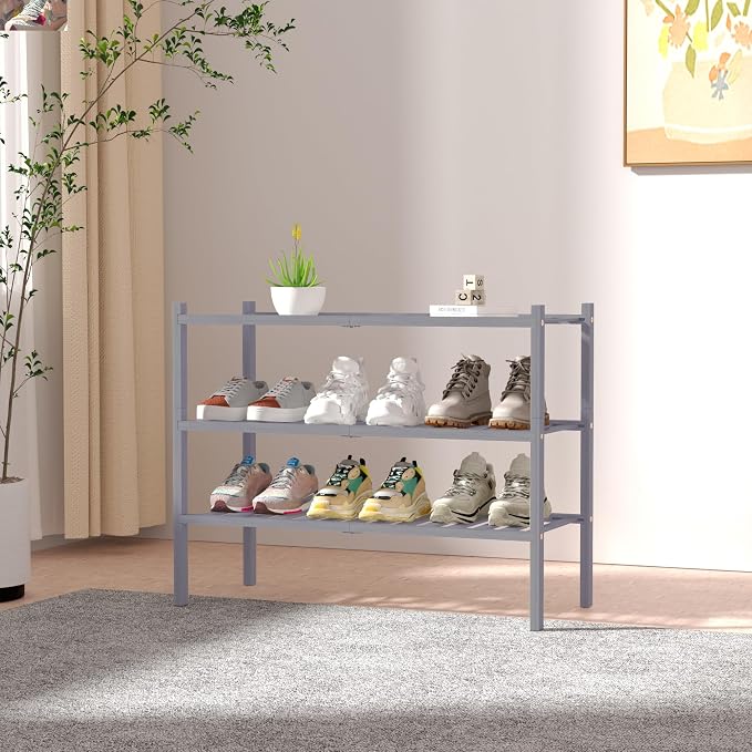 3 Tier Bamboo Shoe Rack for Closet Free Standing Wood Shoe Shelf Storage - Image 2