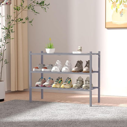 3 Tier Bamboo Shoe Rack for Closet Free Standing Wood Shoe Shelf Storage - Image 2