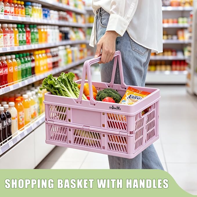 20L Pink Foldable Plastic Storage Crate Collapsible Shopping Basket | plastic - Image 2