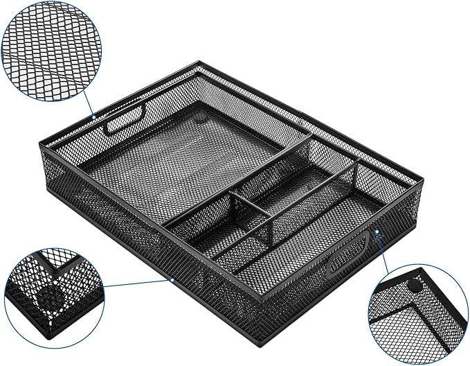Noamus 3 Pack Office Drawer Organizer, Desk Drawer Divider Tray, Metal Mesh - Image 7