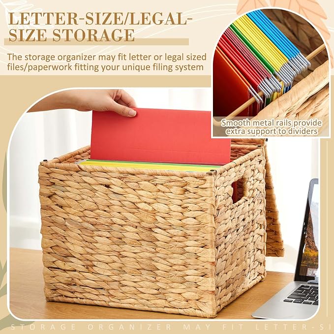 Jingmore Large Decorative Hanging File Box Water Hyacinth Wicker Basket File - Image 3