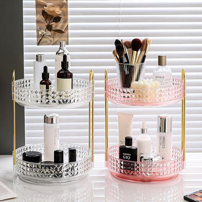 Fangoo 2 Tiers Pink Rotating Makeup Organizer - Image 3