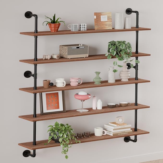HDDFER Floating Shelves for Wall Bookshelf Industrial Pipe Shelving Shelves 48 - Image 2