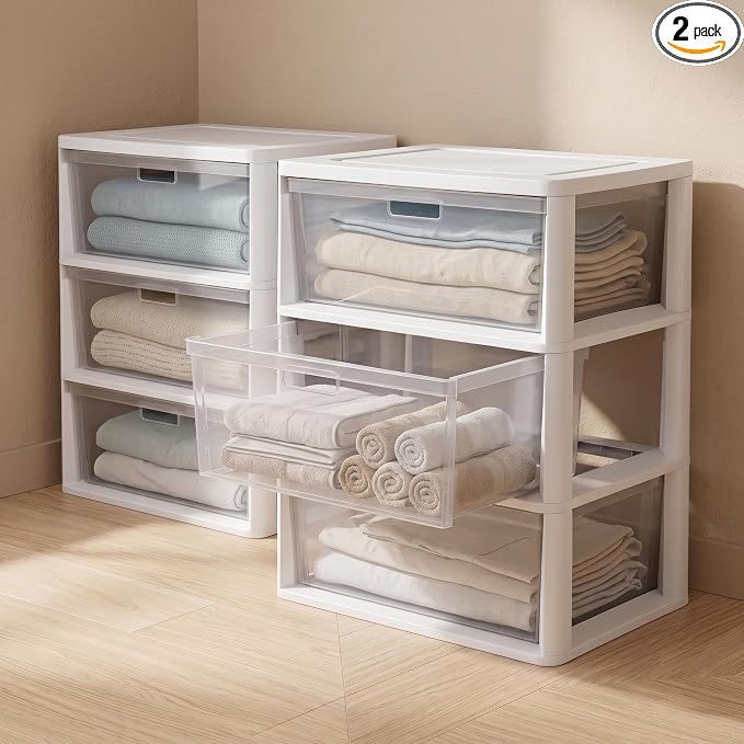 Wide 3 Drawer Storage Organizer Tower, Plastic Dresser by Unknown