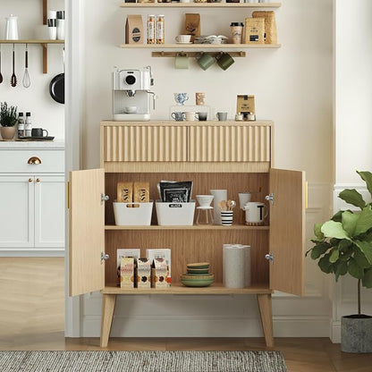 Sideboard Storage Cabinet with 2 Drawers & 2 Doors, Fluted Kitchen Buffet - Image 6