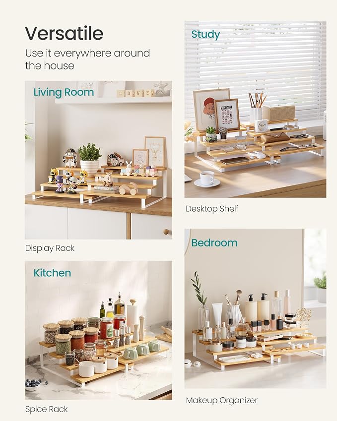 SONGMICS Display Risers, 4-Tier Cupcake Stand Holder, Spice Rack, Shelf Risers - Image 5