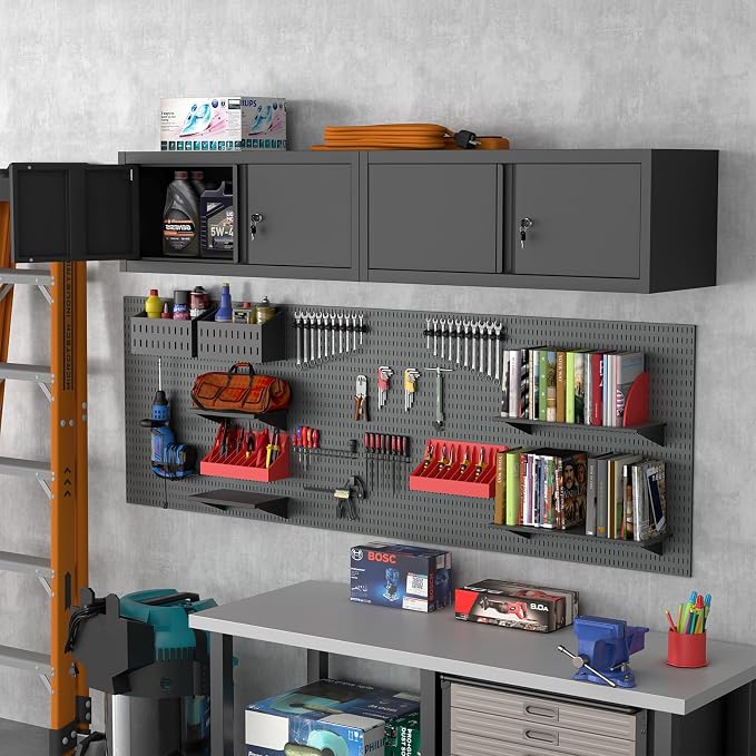 Garage Locking Cabinet, 13” H Garage Storage Cabinet Wall Mounted, Floating - Image 7