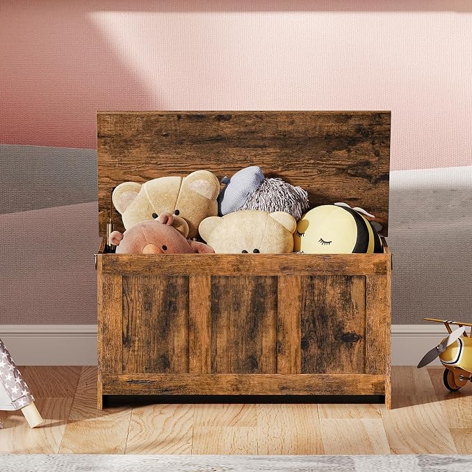 HOOBRO Storage Bench, 29.5" Retro Wooden Storage Chest, Wooden Storage Trunk - Image 5