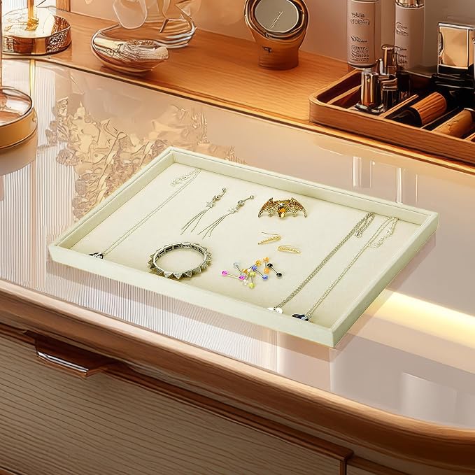 Mornajina 13.8" x 9.5" Velvet Jewelry Tray Jewelry Display Tray, Stackable - Image 4