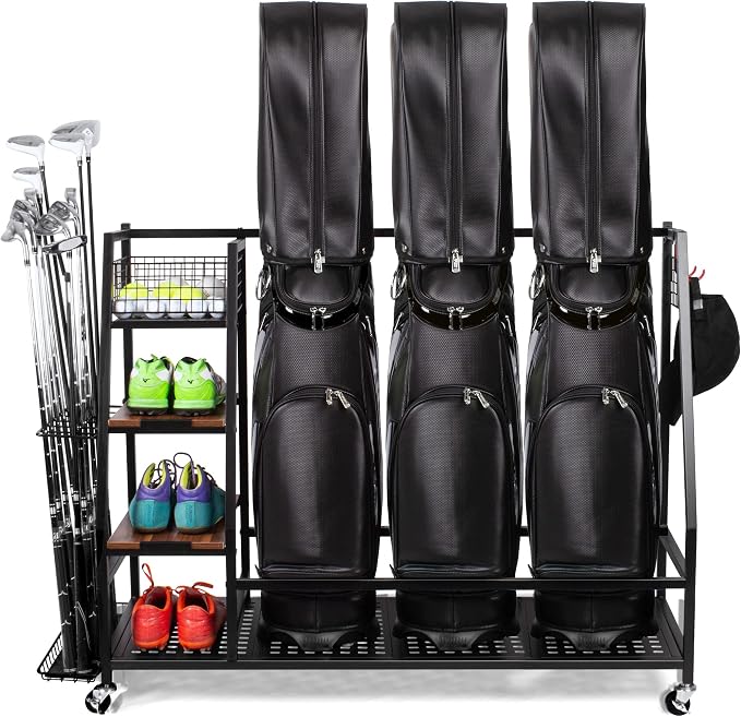 Golf Bags Storage Garage Organizer, Golf Bag Rack Fits 2/3 Golf Bags and Golf by Sttoraboks