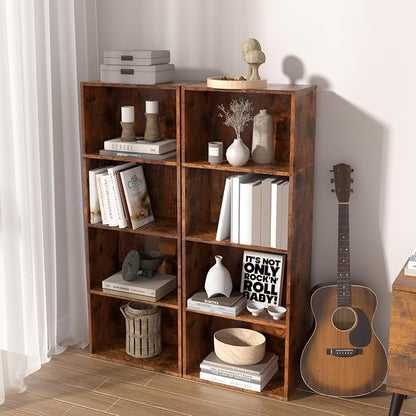 Wooden 4 Cube Storage Organizer, 4 Tier Tall Vintage Bookshelf Freestanding - Image 6